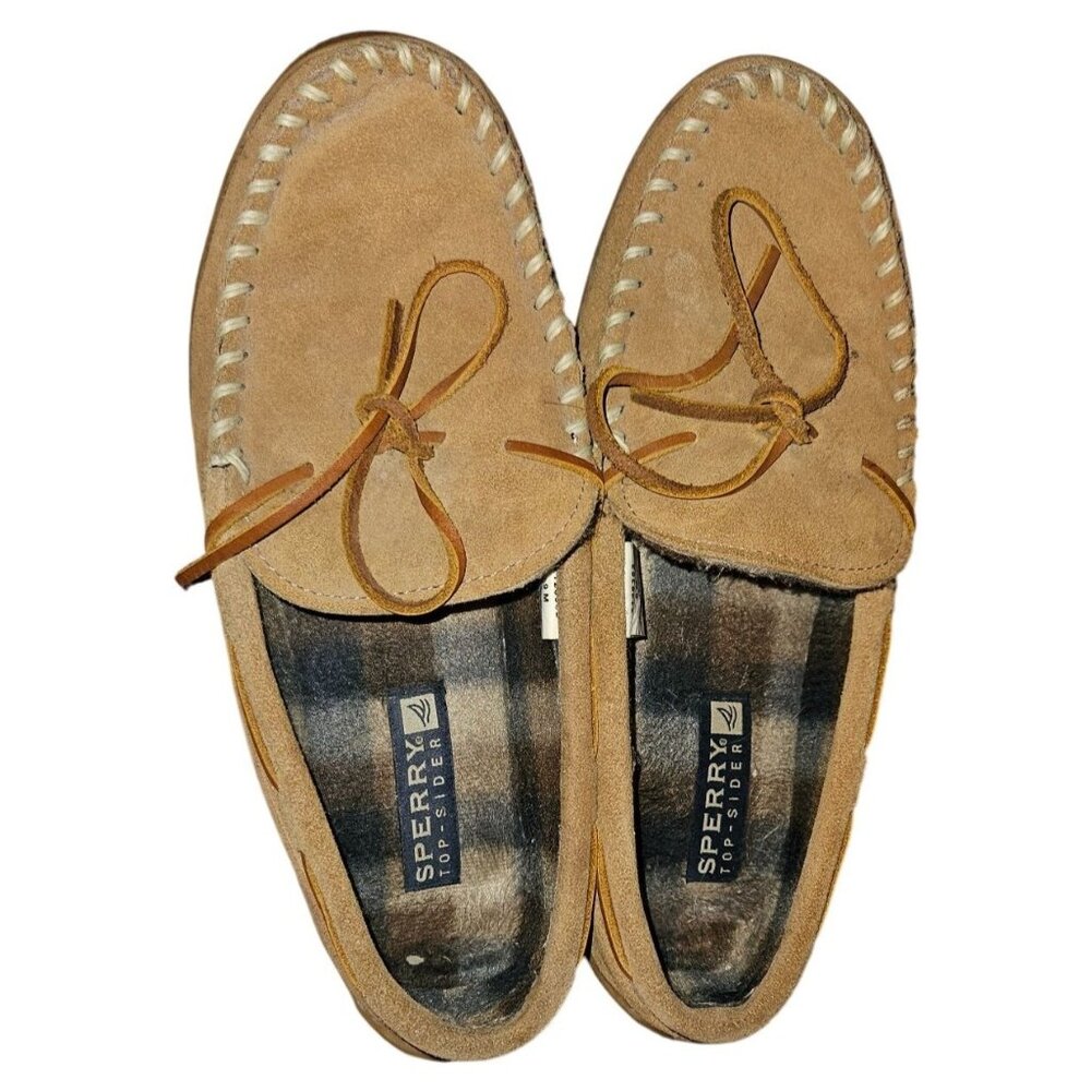 Sperry Womens Top-Sider Suede Moccasin Slippers Size 9M Tan‎